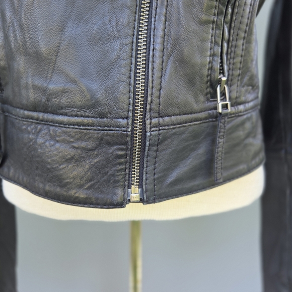 Oasis Black Leather Moto Jacket Size-M - Picture 5 of 12